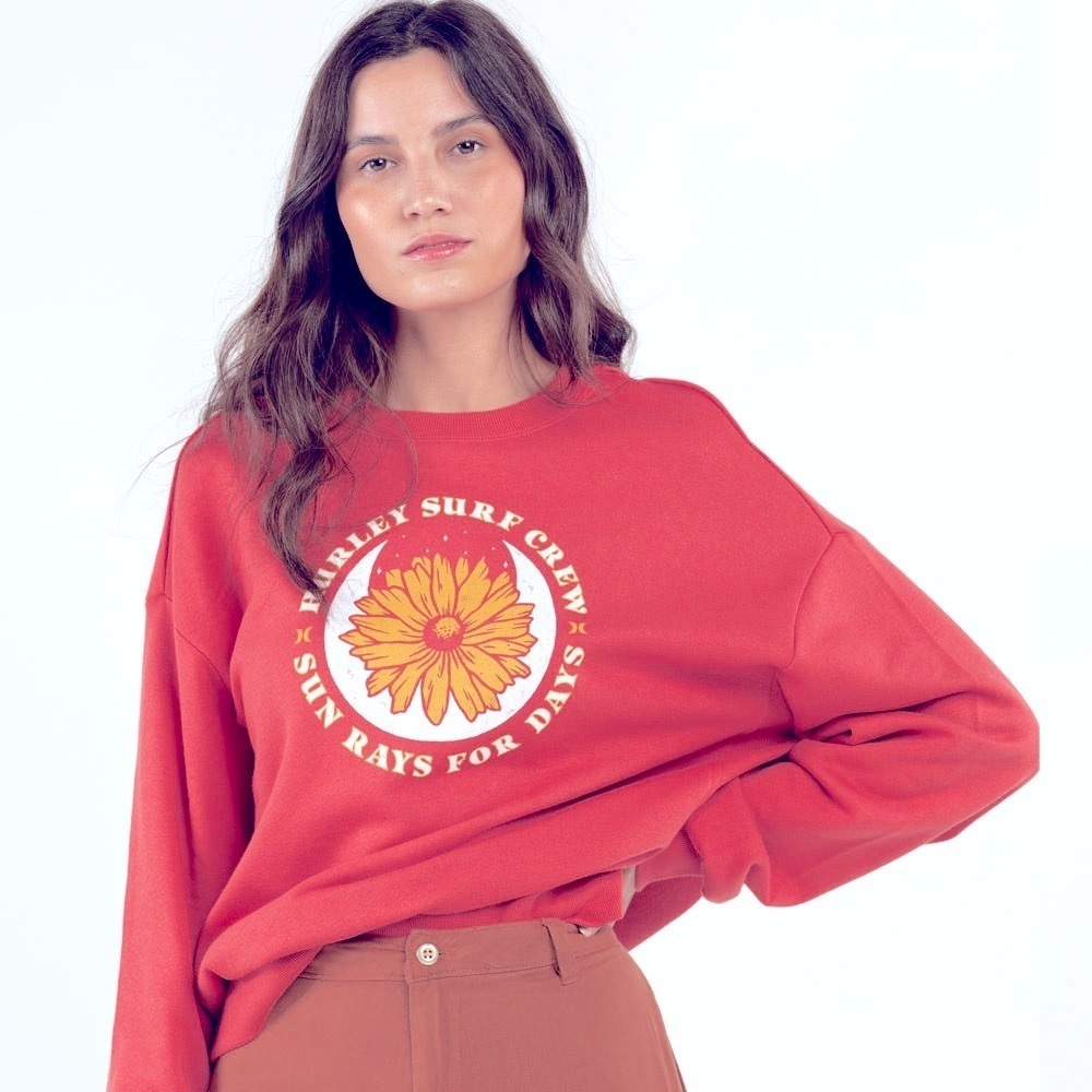 HURLEY DNA Womens Oversized Crewneck Sweatshirt mineral red size medium